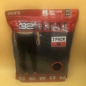 NEW Men's 32 Degrees Heat Stretch Soft Base Layer Pant 2 Pack MEDIUM Black